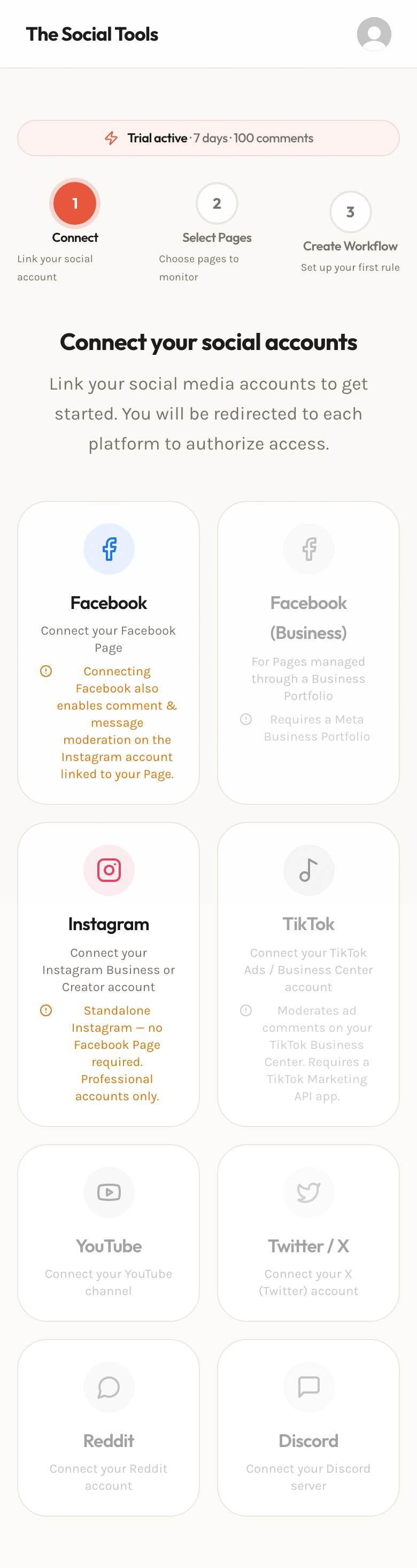 Onboarding connect step on a mobile viewport